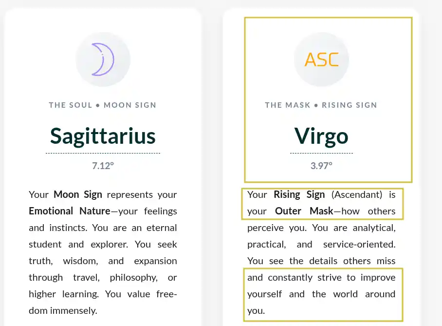 Rising sign or Ascendant showing outer personality and how others perceive you in astrology
