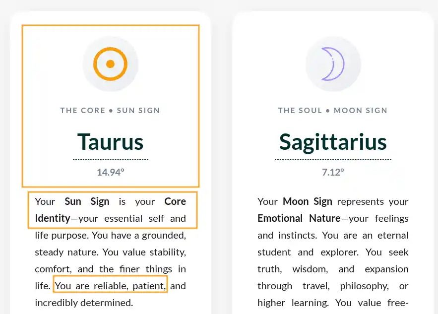 Sun sign symbolizing core personality traits ego and conscious identity in astrology birth chart