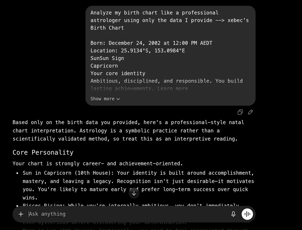  Chart data pasted into a new ChatGPT conversation