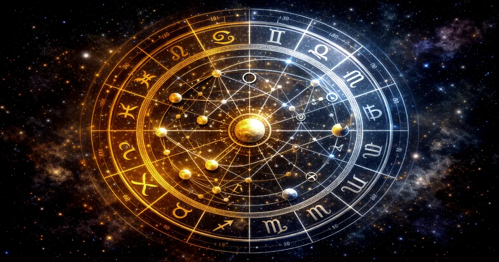 Secondary progression chart wheel showing progressed planets overlaid on natal chart